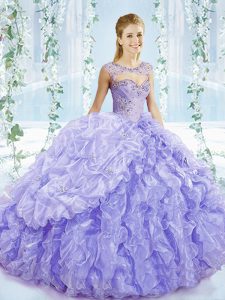 Suitable Lavender Sleeveless Brush Train Beading and Ruffles and Pick Ups Vestidos de Quinceanera