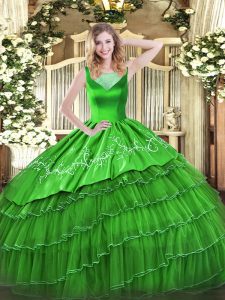 Superior Green Scoop Neckline Beading and Embroidery Quince Ball Gowns Sleeveless Side Zipper