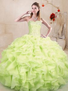 Nice Yellow Green Sweet 16 Dresses Sweet 16 and Quinceanera with Beading and Ruffles Sweetheart Sleeveless Lace Up