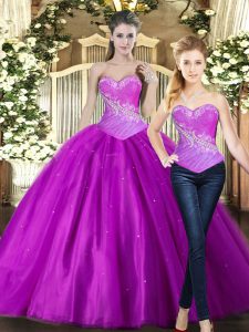 Delicate Floor Length Ball Gowns Sleeveless Fuchsia Quinceanera Dress Lace Up