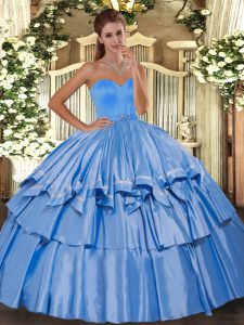 Custom Design Baby Blue Sleeveless Beading and Ruffled Layers Floor Length Quinceanera Dress