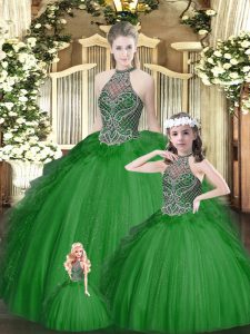 Best Selling Floor Length Lace Up Quinceanera Dress Green for Military Ball and Sweet 16 and Quinceanera with Beading and Ruffles