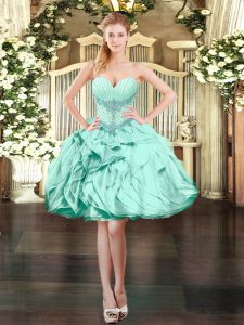 Apple Green Prom Gown Prom and Party with Beading and Ruffles Sweetheart Sleeveless Lace Up