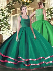 Sexy Floor Length Zipper Quinceanera Gown Dark Green for Military Ball and Sweet 16 and Quinceanera with Ruffled Layers and Ruching