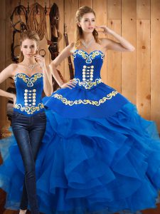 Floor Length Blue Quinceanera Dress Sweetheart Sleeveless Lace Up