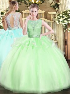 Edgy Sleeveless Floor Length Lace Backless Quinceanera Gown