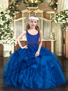 Trendy Organza Sleeveless Floor Length Little Girls Pageant Dress and Beading and Ruffles