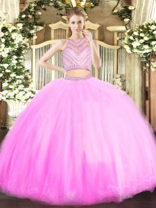 Custom Designed Floor Length Zipper Sweet 16 Dresses Lilac for Military Ball and Sweet 16 and Quinceanera with Beading