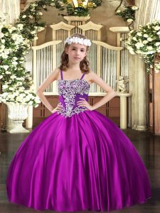 Straps Sleeveless Lace Up Pageant Gowns Fuchsia Satin