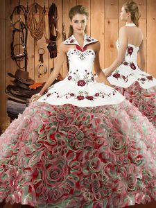 Embroidery Quinceanera Gown Multi-color Lace Up Sleeveless Sweep Train