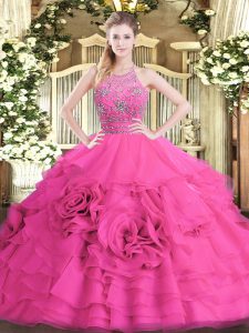 Fantastic Sleeveless Beading and Ruffled Layers Zipper Quinceanera Gown