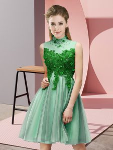 High-neck Sleeveless Tulle Dama Dress Appliques Lace Up