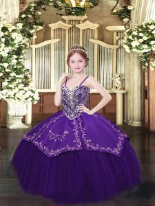 Popular Sleeveless Lace Up Floor Length Beading and Embroidery Kids Pageant Dress