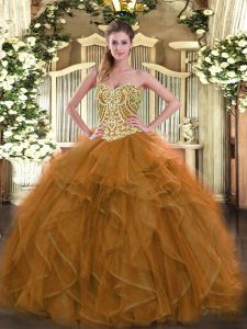 Fantastic Brown Sleeveless Beading Floor Length Quince Ball Gowns