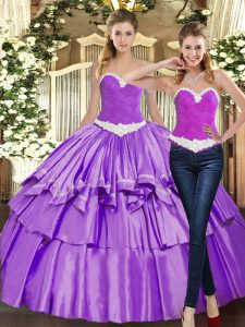 Sleeveless Floor Length Appliques and Ruffles Lace Up Ball Gown Prom Dress with Eggplant Purple