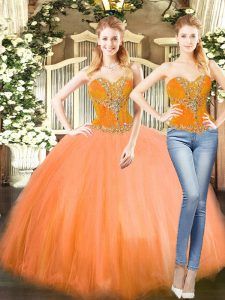 On Sale Sweetheart Sleeveless Lace Up Sweet 16 Quinceanera Dress Orange Red Tulle