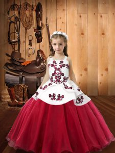 Coral Red Sleeveless Embroidery Floor Length Kids Formal Wear