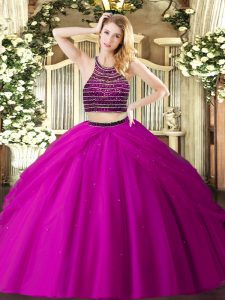 Traditional Fuchsia Zipper Ball Gown Prom Dress Beading and Ruching Sleeveless Floor Length