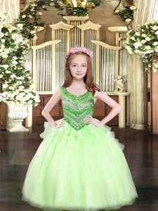 Beauteous Apple Green Ball Gowns Beading Winning Pageant Gowns Lace Up Organza Sleeveless Floor Length