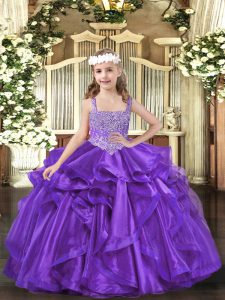 Organza Sleeveless Floor Length Pageant Dress Womens and Beading and Ruffles
