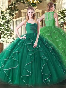 Fabulous Peacock Green Organza Zipper Ball Gown Prom Dress Sleeveless Floor Length Ruffles
