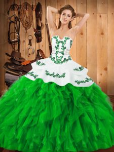 High Quality Sleeveless Lace Up Floor Length Embroidery and Ruffles Ball Gown Prom Dress