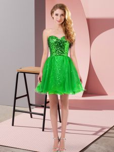 Green A-line Sequins Homecoming Dress Zipper Tulle Sleeveless Mini Length