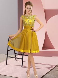 Gold Empire Chiffon Scoop Sleeveless Appliques Knee Length Backless Homecoming Dress