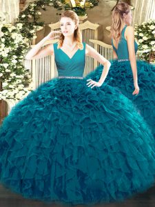 Popular Sleeveless Zipper Floor Length Beading and Ruffles Quinceanera Gown