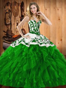 Green Sleeveless Floor Length Embroidery and Ruffles Lace Up Vestidos de Quinceanera