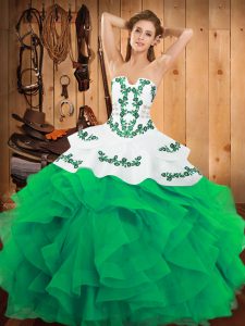 Simple Sleeveless Lace Up Floor Length Embroidery and Ruffles 15 Quinceanera Dress