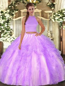 Perfect Lavender Sleeveless Organza Backless Quinceanera Dress for Military Ball and Sweet 16 and Quinceanera