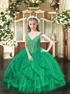 Turquoise Sleeveless Tulle Lace Up Pageant Gowns For Girls for Party and Quinceanera