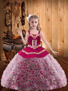 Great Floor Length Zipper Pageant Dress for Teens Multi-color for Sweet 16 and Quinceanera with Embroidery and Ruffles