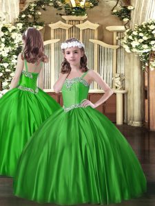 Floor Length Ball Gowns Sleeveless Green Little Girls Pageant Dress Lace Up