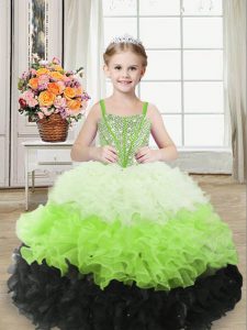 Customized Multi-color Sleeveless Beading and Ruffles Floor Length Little Girls Pageant Dress