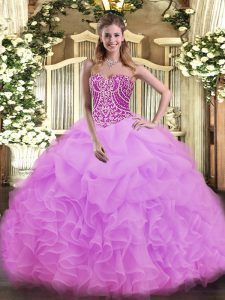Lilac Quinceanera Dress Military Ball and Sweet 16 and Quinceanera with Beading and Ruffles Sweetheart Sleeveless Lace Up