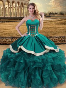 Ideal Floor Length Teal Sweet 16 Dresses Sweetheart Sleeveless Lace Up