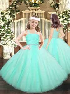 Adorable Sleeveless Beading and Lace Zipper Little Girl Pageant Gowns