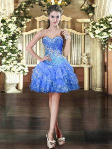 Beading and Ruffled Layers Prom Gown Baby Blue Lace Up Sleeveless Mini Length