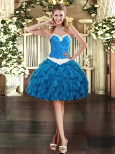 Mini Length Blue Dress for Prom Sweetheart Sleeveless Lace Up