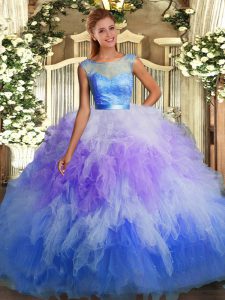 Eye-catching Scoop Sleeveless Organza 15th Birthday Dress Lace and Ruffles Backless