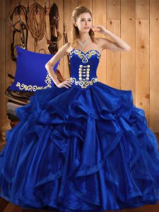 Extravagant Royal Blue Sleeveless Organza Lace Up 15th Birthday Dress for Military Ball and Sweet 16 and Quinceanera