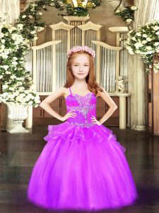 Top Selling Sleeveless Organza Floor Length Lace Up Pageant Dress in Lilac with Beading