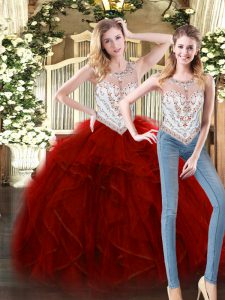 Chic Wine Red Sleeveless Tulle Zipper 15 Quinceanera Dress for Military Ball and Sweet 16 and Quinceanera