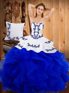 New Arrival Blue Sleeveless Embroidery Floor Length Sweet 16 Dresses