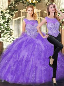 Eggplant Purple Ball Gowns Beading and Ruffles Quinceanera Dresses Zipper Organza Sleeveless Floor Length