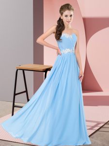 Floor Length Lace Up Prom Party Dress Aqua Blue for Prom and Party with Appliques