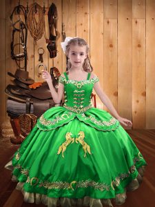 Custom Design Lace Up Straps Beading and Embroidery Pageant Dress for Teens Satin Sleeveless