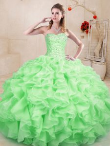 Free and Easy Ball Gowns Quinceanera Dress Apple Green Sweetheart Organza Sleeveless Floor Length Lace Up